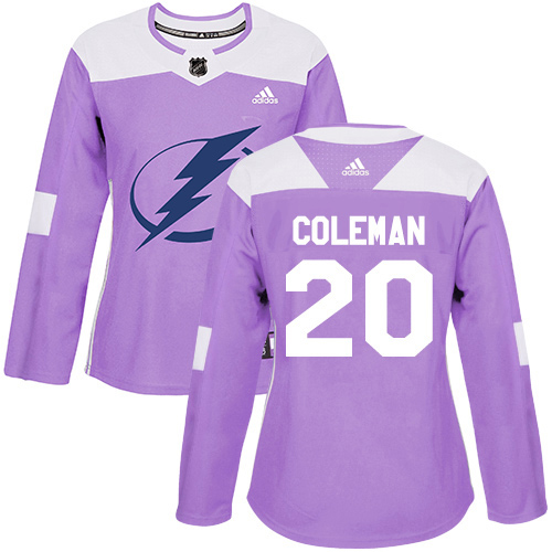 Adidas Tampa Bay Lightning #20 Blake Coleman Purple Authentic Fights Cancer Women Stitched NHL Jersey->women nhl jersey->Women Jersey